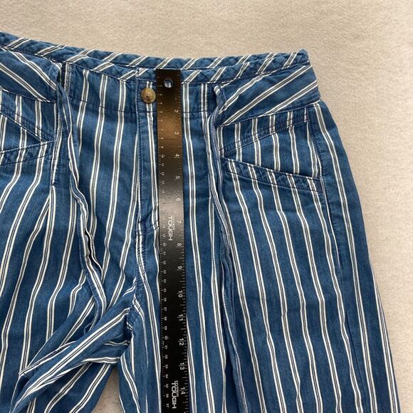 American Eagle Wide Leg Ankle Pants Women's 6 Blue White Striped Tie Waist Beach - Picture 8 of 13